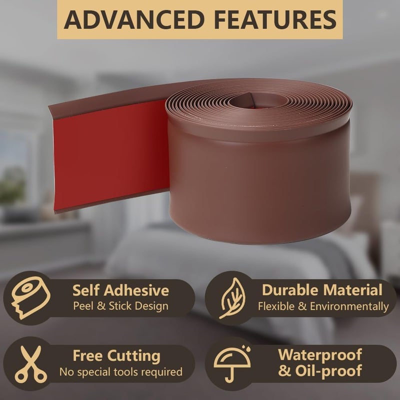 Lifronkit Flexible Baseboard Molding Trim, Peel and Stick Rubber Baseboard Trim, Self-Adhesive Design Vinyl Wall Base Moulding Trim, 4inch(W) x 20feet(L), Brown - Image 3